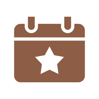Brown calendar icon with a star.
