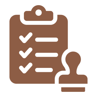 Checklist and stamp icon on black background.