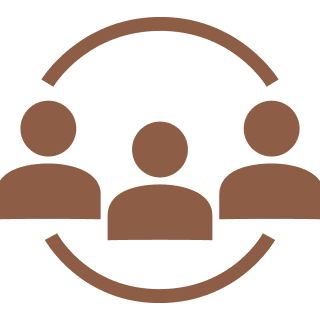 Three people connected in a circle icon.